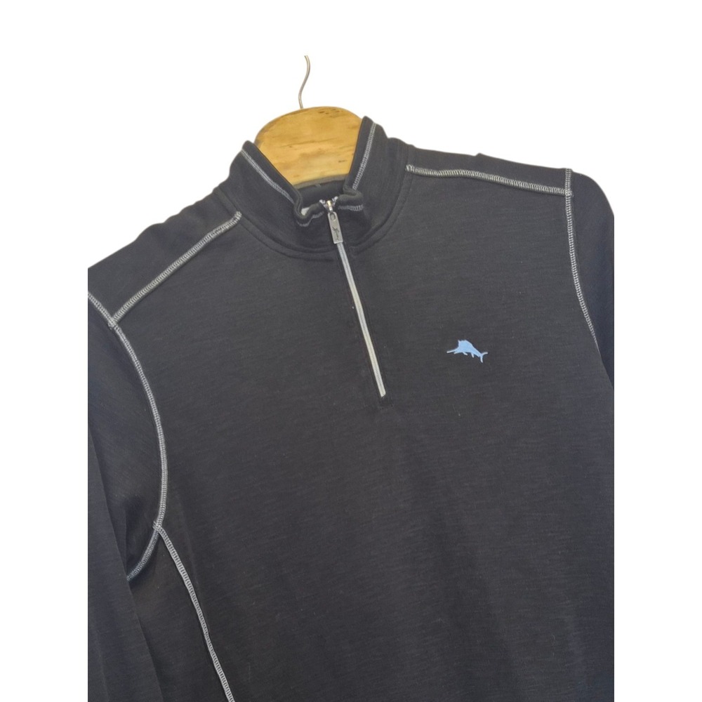 Tommy Bahama Sweater Mens Sizs 2XL Black Half Zip Pullover Embroider Tobago Bay
